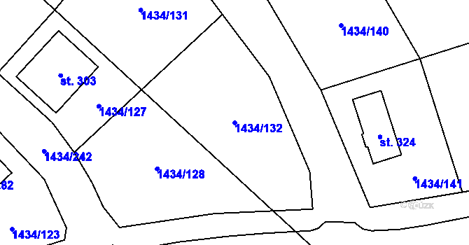 Parcela st. 1434/132 v KÚ Horní Václavov, Katastrální mapa