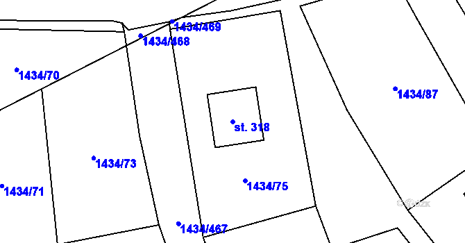 Parcela st. 318 v KÚ Horní Václavov, Katastrální mapa