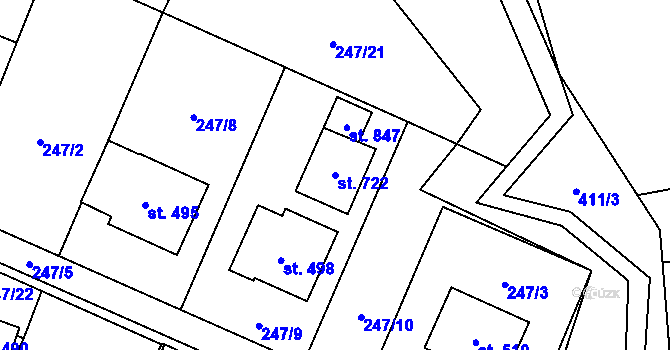 Parcela st. 722 v KÚ Václavovice u Frýdku-Místku, Katastrální mapa