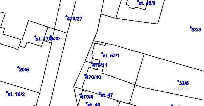 Parcela st. 53/1 v KÚ Václavy, Katastrální mapa