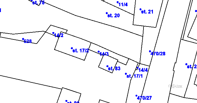 Parcela st. 14/3 v KÚ Václavy, Katastrální mapa