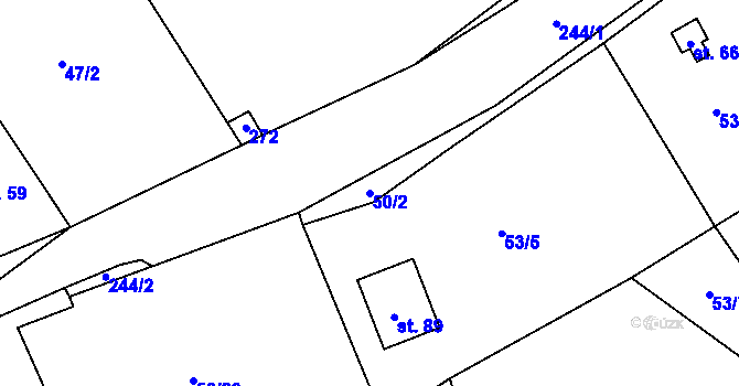 Parcela st. 50/2 v KÚ Miřetice u Vacova, Katastrální mapa