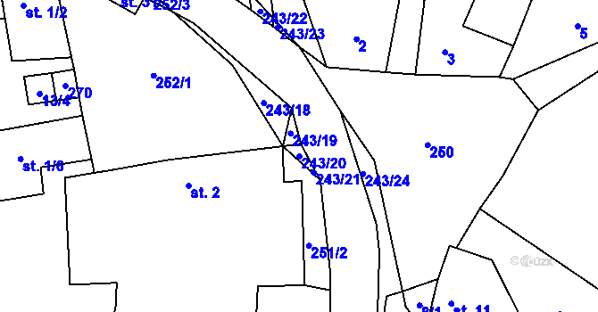Parcela st. 243/20 v KÚ Miřetice u Vacova, Katastrální mapa