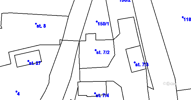 Parcela st. 7/2 v KÚ Mladíkov, Katastrální mapa