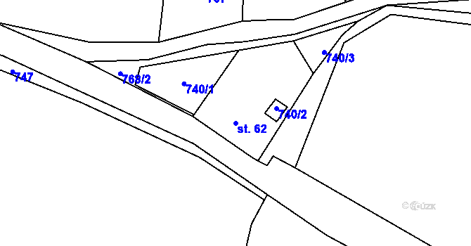 Parcela st. 62 v KÚ Vacov, Katastrální mapa