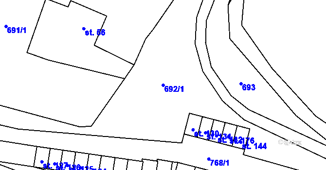 Parcela st. 692/1 v KÚ Vacov, Katastrální mapa