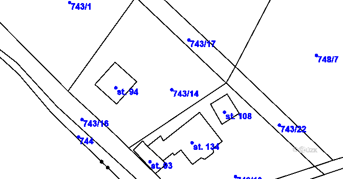 Parcela st. 743/14 v KÚ Vacov, Katastrální mapa