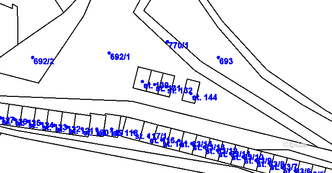 Parcela st. 132 v KÚ Vacov, Katastrální mapa