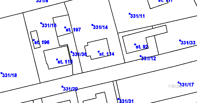 Parcela st. 114 v KÚ Vlkonice u Vacova, Katastrální mapa