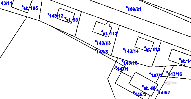 Parcela st. 143/3 v KÚ Vrbice u Vacova, Katastrální mapa