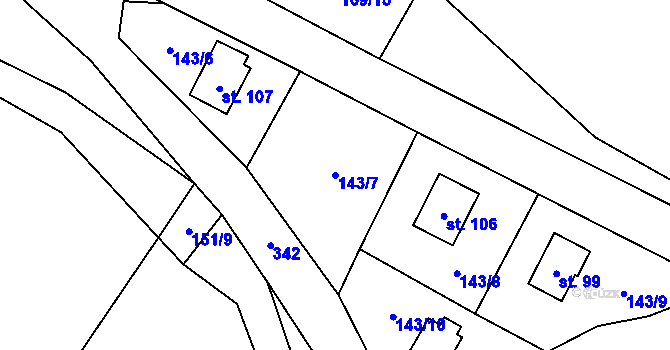 Parcela st. 143/7 v KÚ Vrbice u Vacova, Katastrální mapa