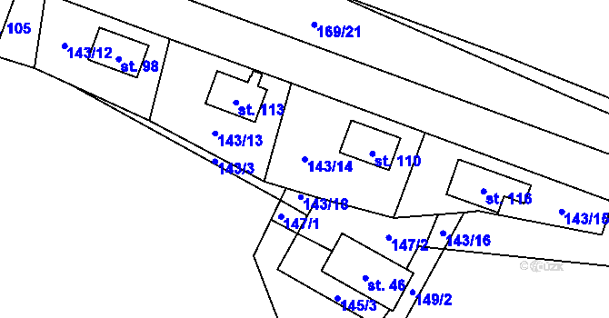 Parcela st. 143/14 v KÚ Vrbice u Vacova, Katastrální mapa