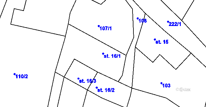 Parcela st. 16/1 v KÚ Hamr nad Nežárkou, Katastrální mapa