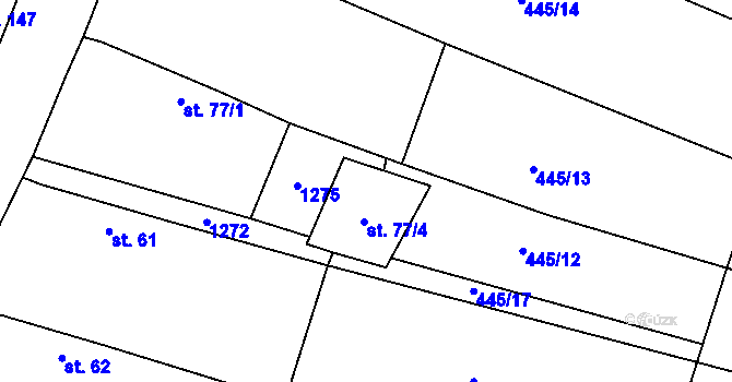 Parcela st. 77/4 v KÚ Val u Veselí nad Lužnicí, Katastrální mapa