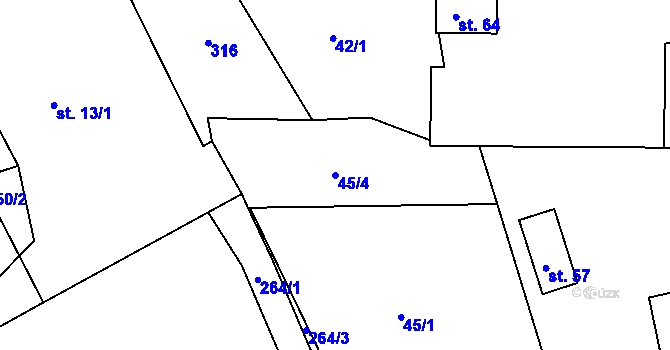 Parcela st. 45/4 v KÚ Chlístov u Dobrušky, Katastrální mapa