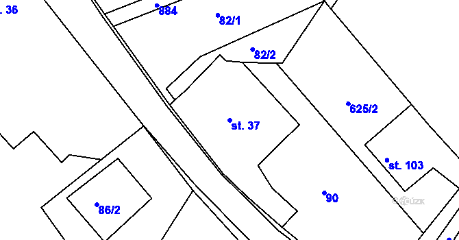 Parcela st. 37 v KÚ Val u Dobrušky, Katastrální mapa