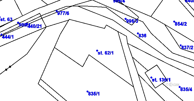 Parcela st. 62/1 v KÚ Val u Dobrušky, Katastrální mapa