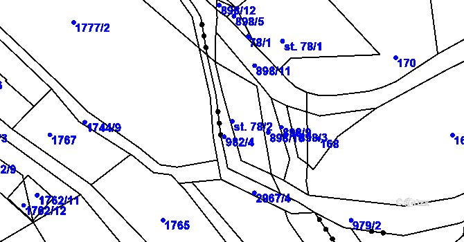 Parcela st. 78/2 v KÚ Val u Dobrušky, Katastrální mapa