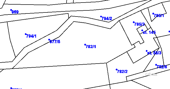Parcela st. 782/1 v KÚ Val u Dobrušky, Katastrální mapa