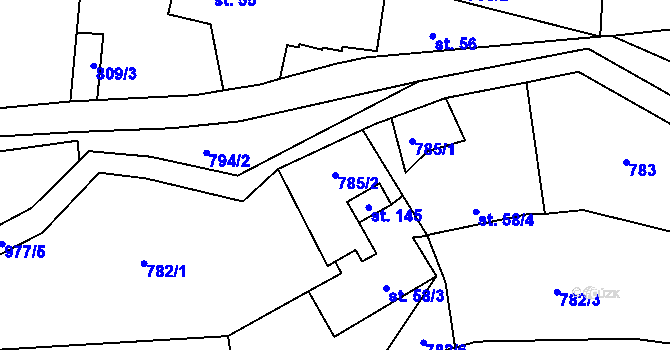 Parcela st. 785/2 v KÚ Val u Dobrušky, Katastrální mapa