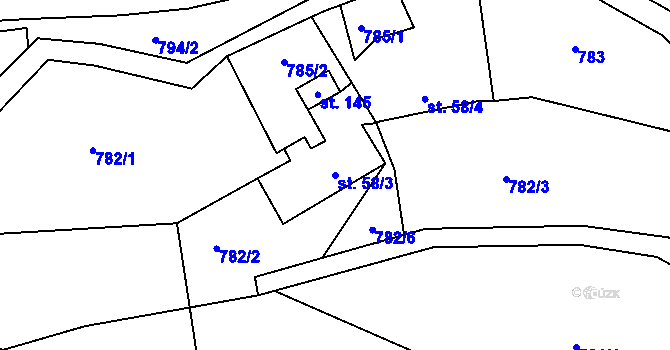 Parcela st. 58/3 v KÚ Val u Dobrušky, Katastrální mapa