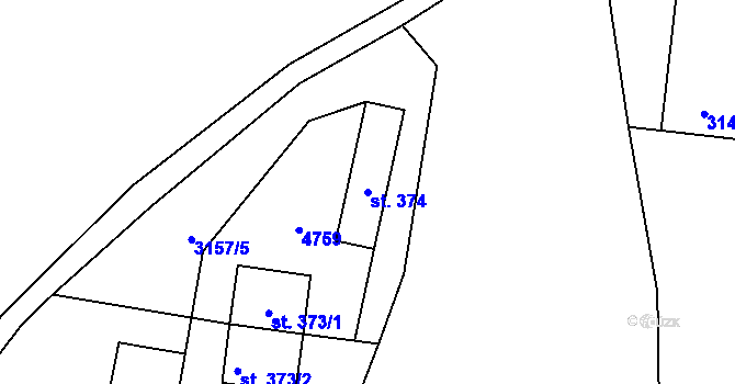Parcela st. 374 v KÚ Valašská Bystřice, Katastrální mapa
