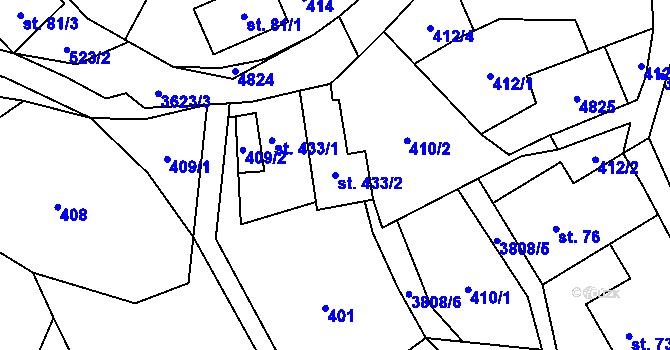 Parcela st. 433/2 v KÚ Valašská Bystřice, Katastrální mapa