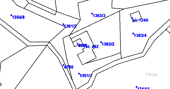 Parcela st. 482 v KÚ Valašská Bystřice, Katastrální mapa