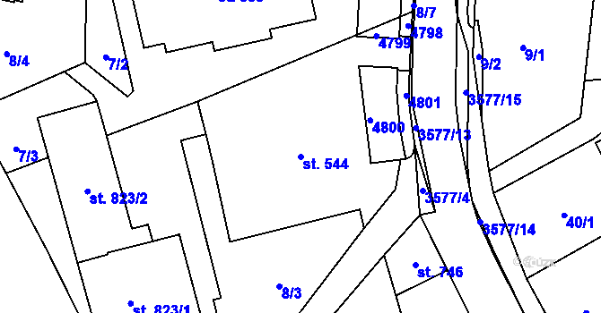 Parcela st. 544 v KÚ Valašská Bystřice, Katastrální mapa