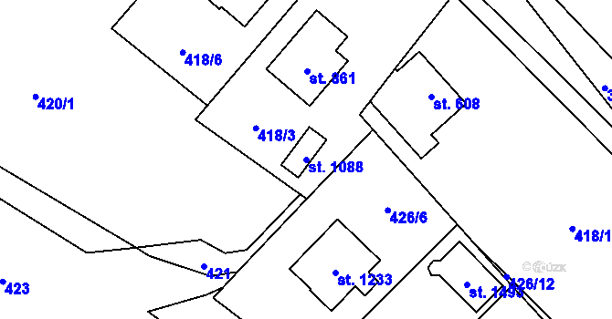 Parcela st. 1088 v KÚ Valašská Bystřice, Katastrální mapa