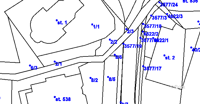 Parcela st. 2 v KÚ Valašská Bystřice, Katastrální mapa