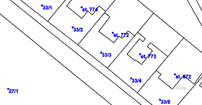 Parcela st. 33/3 v KÚ Valašská Bystřice, Katastrální mapa