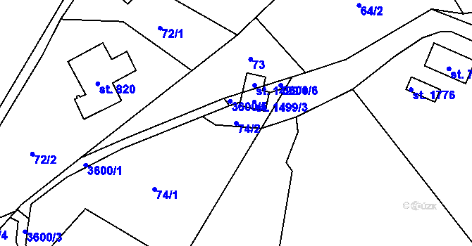 Parcela st. 74/2 v KÚ Valašská Bystřice, Katastrální mapa