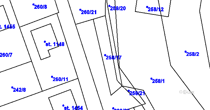 Parcela st. 258/17 v KÚ Valašská Bystřice, Katastrální mapa