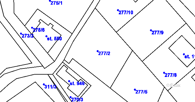 Parcela st. 277/2 v KÚ Valašská Bystřice, Katastrální mapa