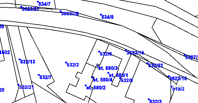 Parcela st. 532/6 v KÚ Valašská Bystřice, Katastrální mapa