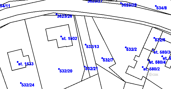 Parcela st. 532/13 v KÚ Valašská Bystřice, Katastrální mapa