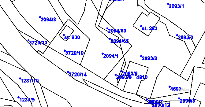 Parcela st. 2094/1 v KÚ Valašská Bystřice, Katastrální mapa