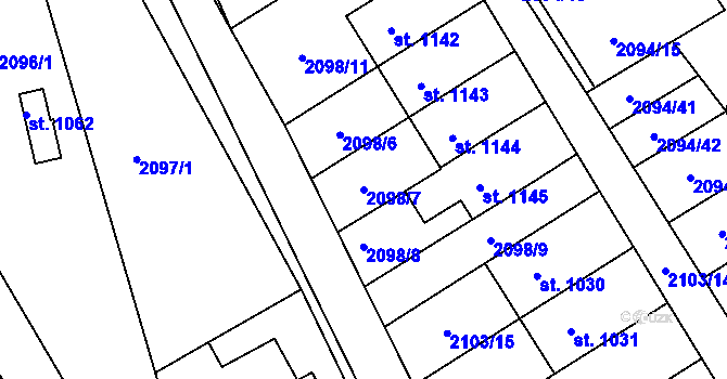 Parcela st. 2098/7 v KÚ Valašská Bystřice, Katastrální mapa