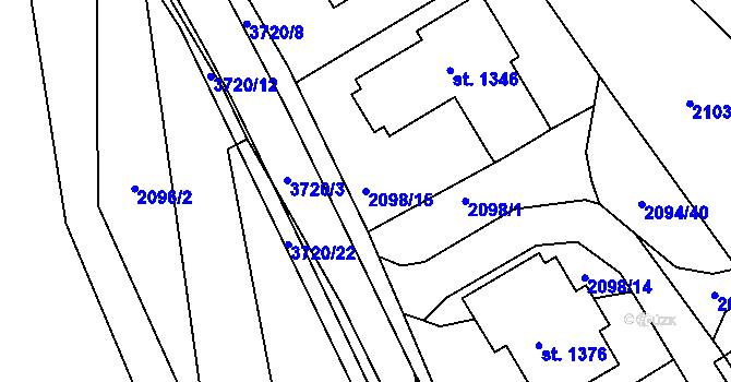 Parcela st. 2098/15 v KÚ Valašská Bystřice, Katastrální mapa