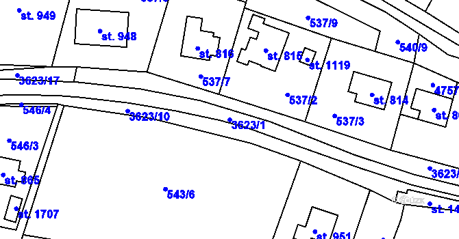 Parcela st. 3623/1 v KÚ Valašská Bystřice, Katastrální mapa