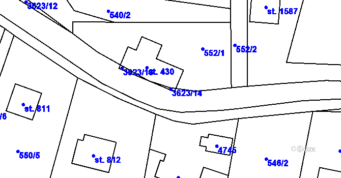 Parcela st. 3623/14 v KÚ Valašská Bystřice, Katastrální mapa
