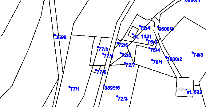 Parcela st. 77/4 v KÚ Valašská Bystřice, Katastrální mapa