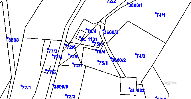 Parcela st. 75/4 v KÚ Valašská Bystřice, Katastrální mapa