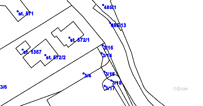 Parcela st. 3/14 v KÚ Valašská Bystřice, Katastrální mapa