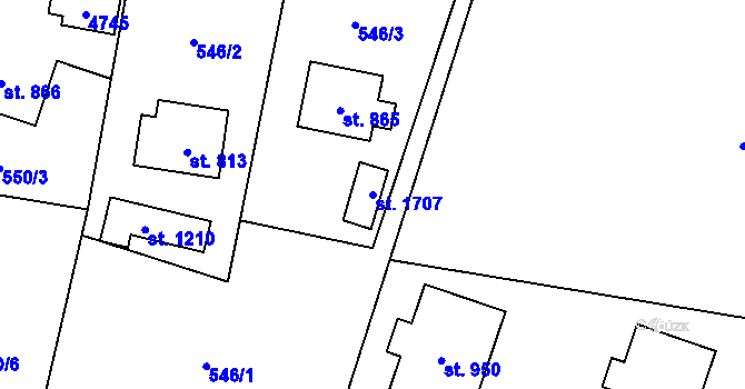 Parcela st. 1707 v KÚ Valašská Bystřice, Katastrální mapa