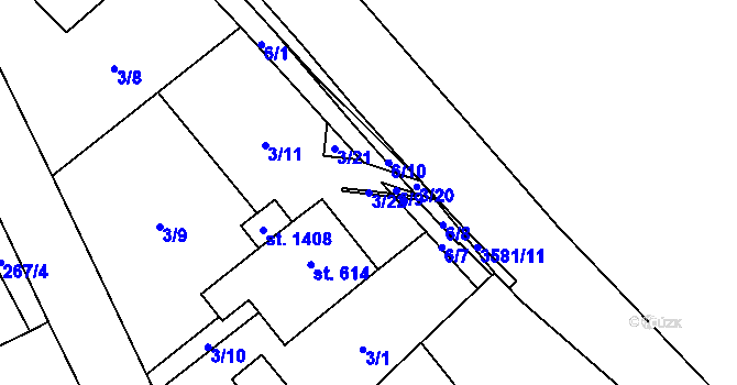 Parcela st. 3/22 v KÚ Valašská Bystřice, Katastrální mapa