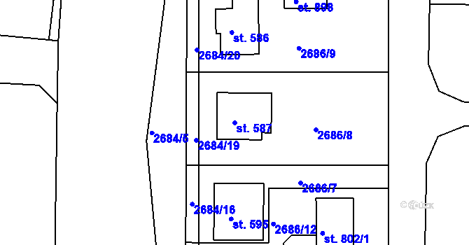 Parcela st. 587 v KÚ Valašská Polanka, Katastrální mapa
