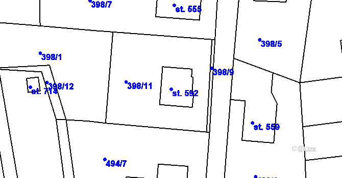 Parcela st. 592 v KÚ Valašská Polanka, Katastrální mapa
