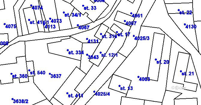 Parcela st. 12/1 v KÚ Valašská Senice, Katastrální mapa
